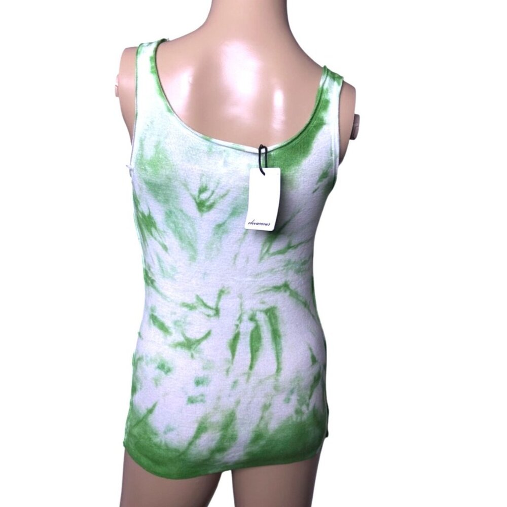 NWT Olivaceous Tie Dye Ribbed Cotton Tank Top Green & White‎ Size Small Festival - Picture 2 of 11